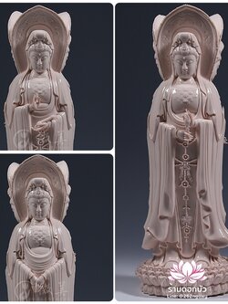 พระโพธิสัตว์กวนอิม 3 พระพักตร์ พระแม่กวนอิม 3 ปาง เนื้อชมพู ขนาด 15 นิ้ว