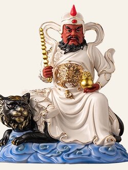 บู๊ไฉ่ซิงเอี๊ย ไฉ่ซิงเอี๊ยปางบู๊ เทพเจ้าแห่งโชคลาภ ความมั่งคั่งและร่ำรวย ปางประทับนั่งเสือ ขนาด 12/16 นิ้ว