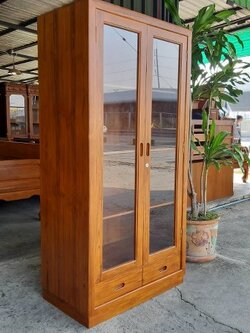 ตู้โชว์ 4 เหลี่ยม บัวหลบ (ข้างทึบ 2 บานเปิด 2 ลิ้นชักล่าง )