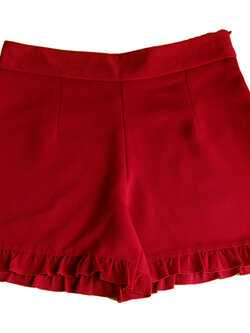 กางเกงขาสั้นชายระบาย ผ้าฮานาโกะ สีเลือดหมู Size S M L XL