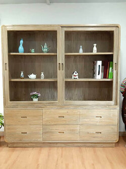 ตู้โชว์ไม้สักเเท้ 2 ชั้น ขอบมน