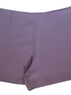 กางเกงขาสั้นเอวสูงขอบเรียบผ้าฮานาโกะ ซิปซ้าย กระเป๋าขวา สีม่วง Size S M L XL