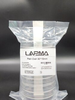 จานเพาะเชื้อ ขนาด 90x15 มม , Petri dish 90x15 mm , พลาสติก LAPMA 500 คู่ต่อลัง (ขายส่ง)