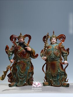 เทพเจ้ากวนอู และพระเวทโพธิสัตว์ (อุ่ยท้อผ่อสัก) ขนาด 14/18/20 นิ้ว สีเขียว