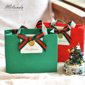 Christmas bags กระเป๋าของขวัญพิมพ์ชื่อโลโก้ แบบผูกโบว์มี 8 สี