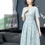 ชุดเดรสผ้าลูกไม้สีฟ้า ยาวคลุมเข่า คอกลม แขนสั้น กระโปรงทรงเอ สวยดูดี (NEW)