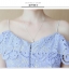ชุดเดรสสั้นผ้าลูกไม้สีฟ้าอมม่วง เปิดไหล่หวานเซกซี่สวยๆ