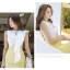 ชุดเช็ทเสื้อขาวตกแต่งผ้าจีบสวยเก๋ + กระโปรงทรงกระสอบสีเหลือง สวยดูดี ทันสมัย