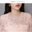 ชุดเดรสสั้นสีชมพูพาสเทลผ้าโพลีเอสเตอร์ส่วนไหล่และแขนเป็นผ้าลูกไม้สวยหรู