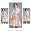 ชุดเดรสสั้นผ้าแจ็คการ์ดสีครีมทอง คอปาด แขนกุด กระโปรงทรงเอบาน สวยหรู