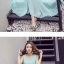 ชุดเดรสยาวผ้าชีฟองสีเขียวมิ้น คอวี แขนกุด กระโปรงพลิ้ว สวยชิค