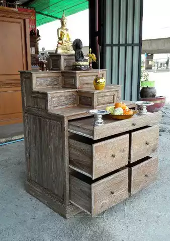 โต๊ะหมู่โมเดิร์น แท่น 7 เสี้ยนขาว ทำจากไม้สัก ขนาด 60x90 สูง 120 ซม. สวย ทนทาน ไม่บวมน้ำ 