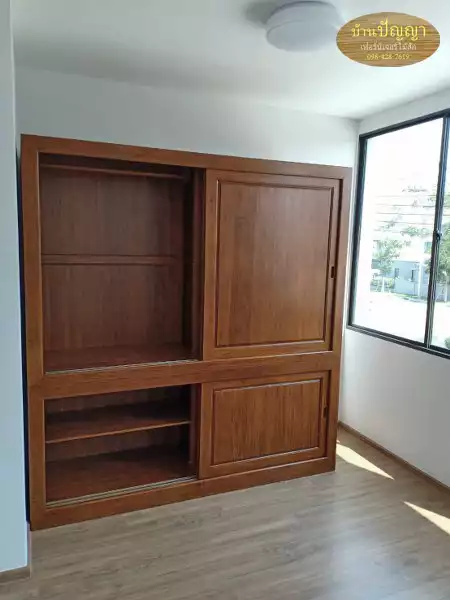 ตู้เสื้อผ้าบานเลื่อนไม้สัก 2 ชั้น