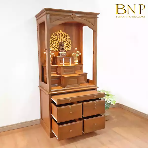 ตู้พระโมเดิร์นไม้สักทอง รุ่นหมู่ 7 เปิดข้าง