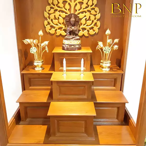 ตู้พระโมเดิร์นไม้สักทอง รุ่นหมู่ 7 เปิดข้าง